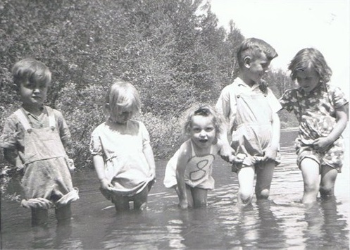 My dad with two of his sisters and his cousins. 1940s Northern Ontario.
