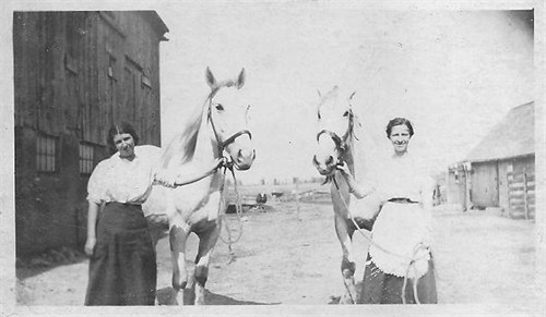 Cousins Martha Barber and Wilma Gowan with their horses