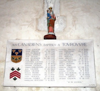 Names of Canadiens baptized in St. Aubin, Tourouvre, France