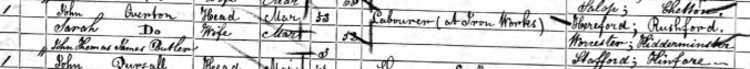 1861 England Census showing John living with the Overtons