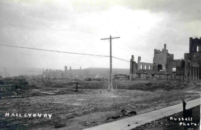 A photo of the devastation from the Hailybury fire of 1922 "Haileybury 1922" by Russell Photo - Haileybury Heritage Museum (Virtual Museum Canada (online source)). 