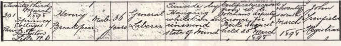 Death Record for Henry Breakspear 1898